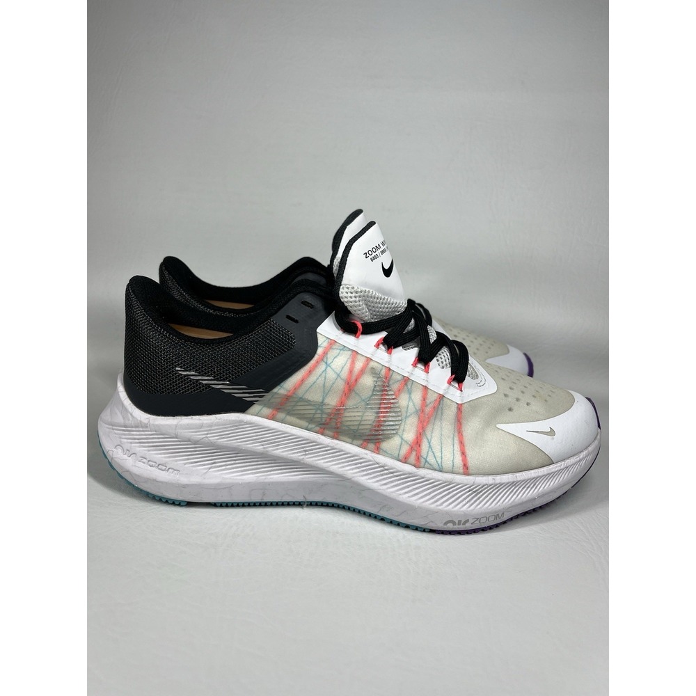 Nike Air Zoom Winflo 8 Womens Sz 7.5 White Silver Black Running Shoes CW3421-103